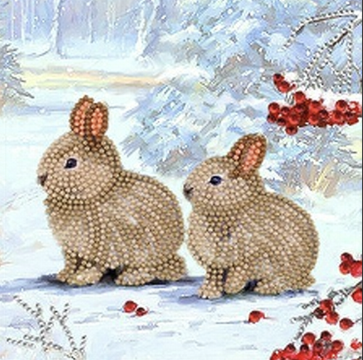 [CCK18#XM61] Crystal Card Kit ® Diamond Painting 18x18cm, Winter Bunnies