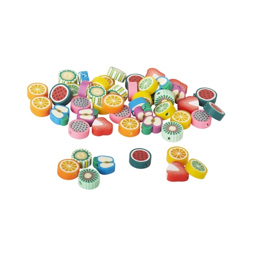 [P14253] Polymer Beads / Kleikralen Fruits, 10x4 mm, +/-50 Stuks
