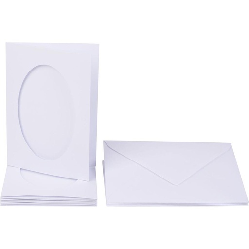 [FOL1205#00] Passe-Partout 220g/m², ovale, 10,5x14cm,5 cartes+envel., blanc