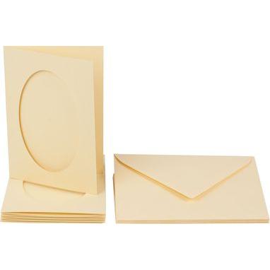 [FOL1205#01] Passepartouts ovaal 220g/m², 10,5x15cm, 5 kaarten & enveloppen, parelwit