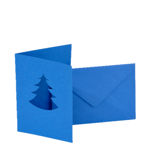 [FOL190535] Cartes doubles Set - 5 pces, 10,8x15,5cm, motif : sapin - bleu roy