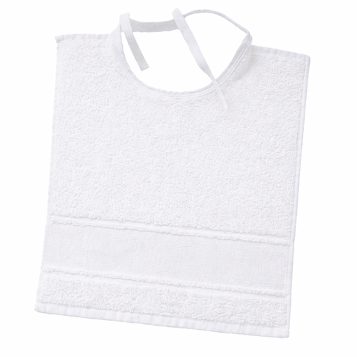 [B12270SL#01] Bavoir avec rubans galon aida 32x35cm, blanc