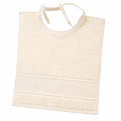 [B12270SL#03] Bavoir avec rubans galon aida 32x35cm, écru
