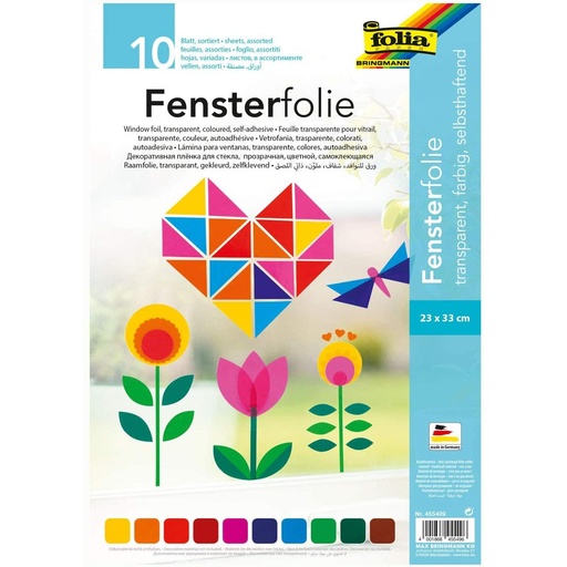 [FOL455409] Vensterfolie 23x33 cm, 10 vellen - Kleurassortiment