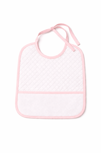 [B12270SLB#09] Bavoir bordé biais galon aida 25x28cm, rose