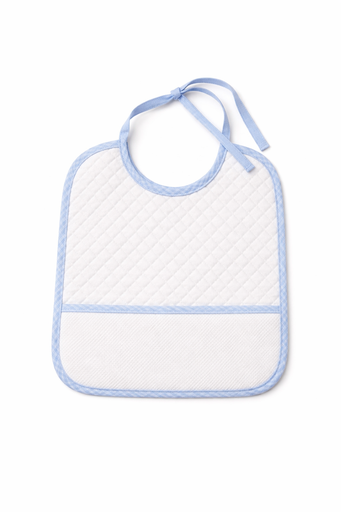 [B12270SLB#07] Bavoir bordé biais galon aida 25x28cm, bleu