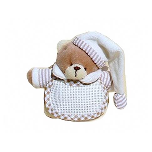 [BE017#BE] Ours avec bavette en aida 12x11cm - Beige
