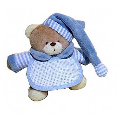 [BE017#BL] Ours avec bavette en aida 12x11cm - Bleu