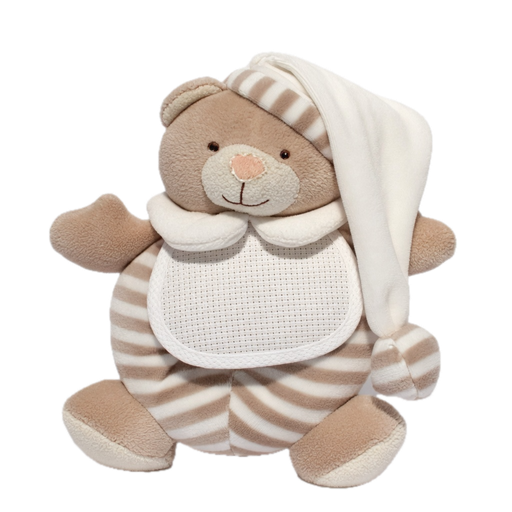 [BE018#BE] Ours avec bavette en aida 16x13cm - Beige