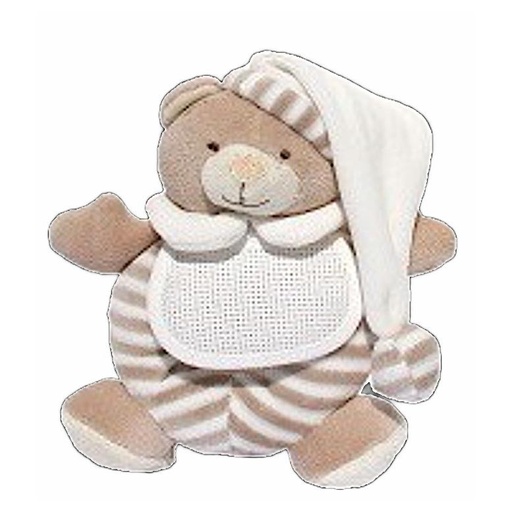 [BE018#BE] Ours avec bavette en aida 16x13cm - Beige