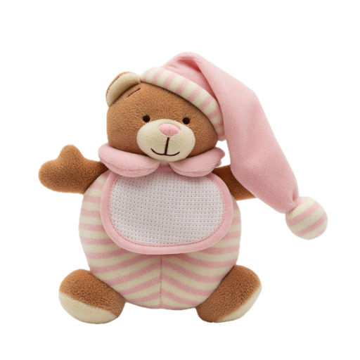 [BE018#RZ] Ours avec bavette en aida 16x13cm - Rose