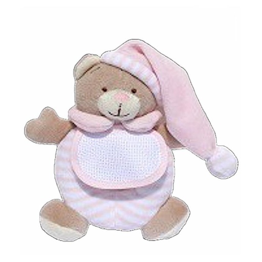 [BE018#RZ] Ours avec bavette en aida 16x13cm - Rose