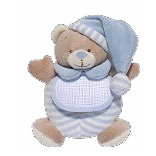 [BE018#BL] Beertje met Slab in Aida 16x13 cm, Blauw