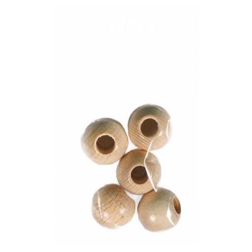 [103710N] Perles en bois, polies, 25 mm ø, nature, percées 10 mm, sct. 5 pces