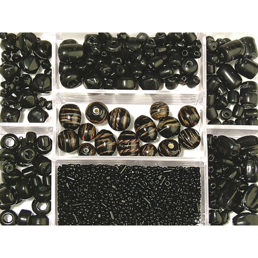 [R14003#576] Boîte Perles en Verre, Mélange Couleurs+Tailles, Boite 115G - Noir