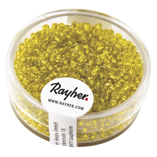 [R14064#20] Rocailles / Borduurkralen, 2 mm ø, met zilverkern, doosje 17 gr, geel