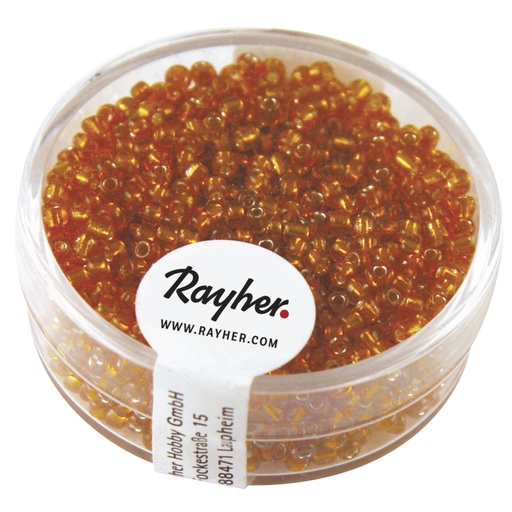 [R14064#34] Rocailles / Borduurkralen, 2 mm ø, met zilverkern, doosje 17 gr,oranje