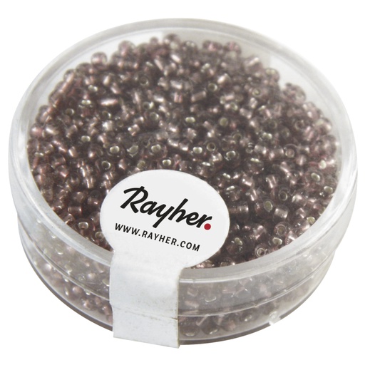[R14064#39] Rocailles / Borduurkralen, 2 mm ø, met zilverkern, doosje 17 gr, d.lila