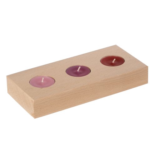 [054193] Bougeoir Rectangle 3 bougies 9cm x 20cm - Hêtre