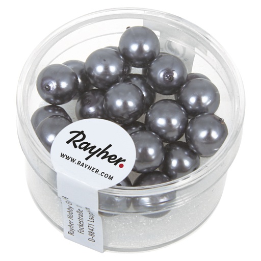 [R14402572] Renaissance Perles en verre , 8mm ø, anthracité, boîte 25pces