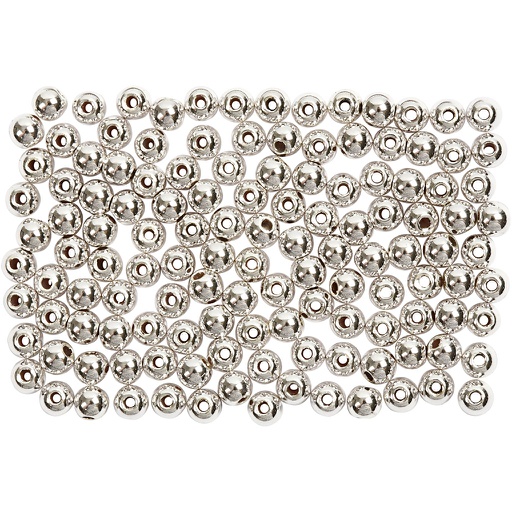 [R1600122] Perles rondes en plastique, 4 mm ø, argent, sachet 80 pces.