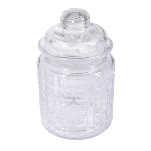 [R46051000] Récip.verre+couvercl.verre Carreaux,ø8cm, 12,5cm, 280ml, ouverture ø5,5cm