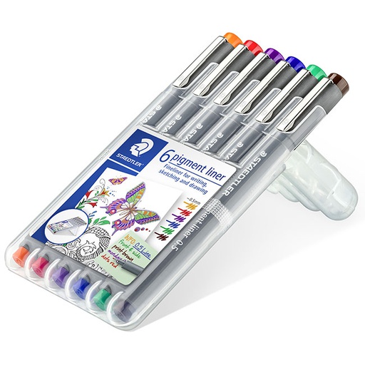 [S30805SSB6] Staedtler Fineliner/Pigment-liner, Box 6stuks - kleurassortiment, Lijnbreedte (0.5mm)