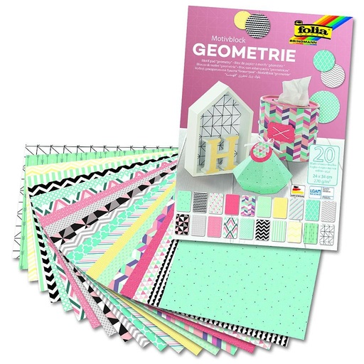 [FOL48449] Bloc GÉOMÉTRIE, 270g/m², 24x34cm, 20 flles assorties