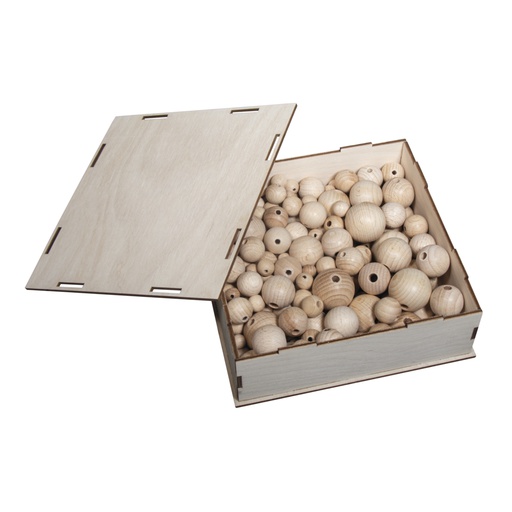 [R64614000] Boules en bois brut Boîte de collection, 222 boules de bois, en 8 tailles différ., set de 2