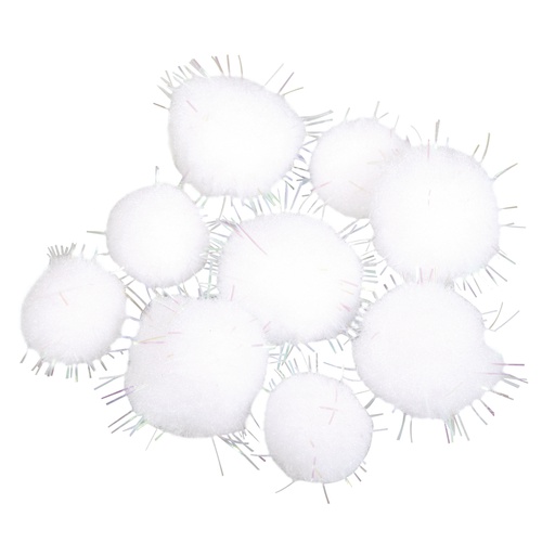 [R76009000] Pompons ø 1,5cm - 2cm, Boîte PVC 36pces - Blanc irisé