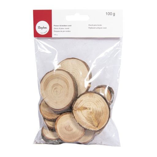 [R85288000] Pijnboom schijven rond, 3cm-5cm - zak 100g
