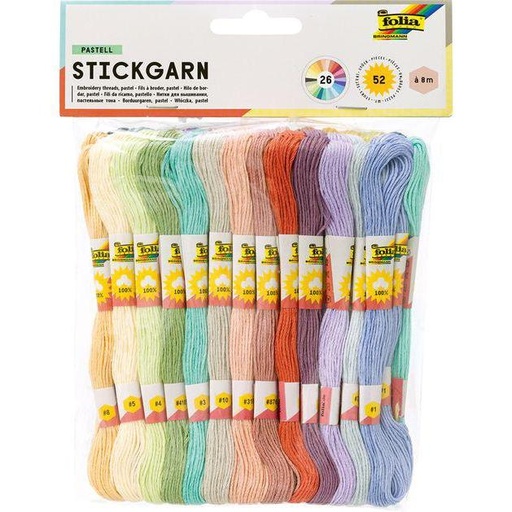 [FOL23993] Fils à broder PASTEL, 52 echeveaux à 8m (416m), 26 couleurs assorties