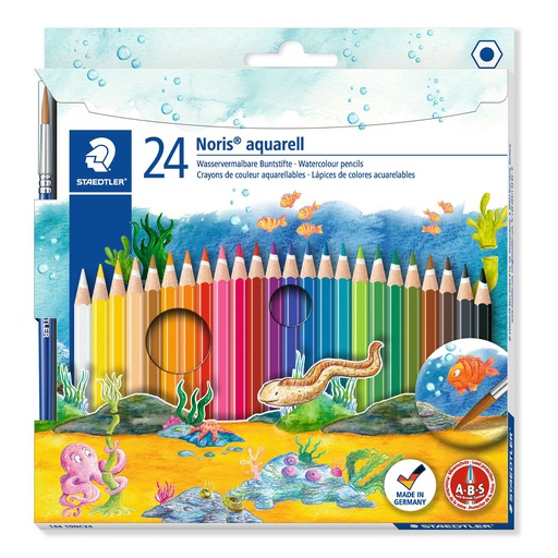 [S14410NC24] Staedtler aquarell kleurpotloden Noris, kartonnen etui 24st, + penseel