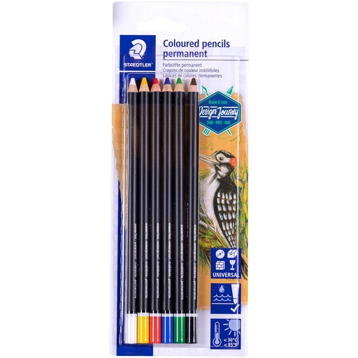 [S10820BK6C] Staedtler kleurpotloden Lumocolor® DJ, permanent, blister 6st - Kleurassortiment