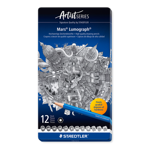 [S100G12] Staedtler tekenpotloden Mars Lumograph, metalen etui - 12stuks (verschillende hardheidsgraden)
