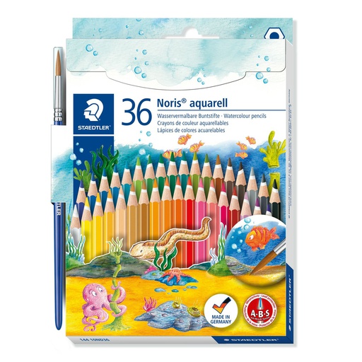 [S14410ND36] Staedtler aquarell kleurpotloden Noris, kartonnen etui 36st, + penseel