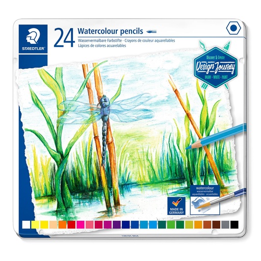 [S14610CM24] Staedtler aquarel kleurpotloden DJ, metalen etui 24 st, Kleurassortiment