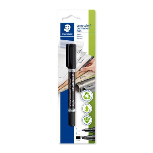 [S348B9BK] Staedtler Lumocolor permanent duo (F/M) biseauté -BK noir