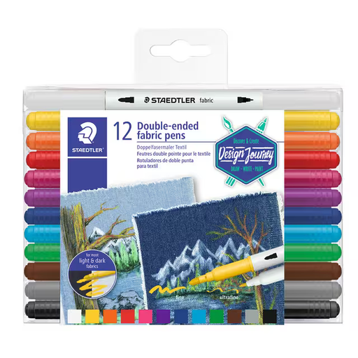 [S3190TB12] Textielstiften Staedtler dubbele punt DJ, Etui 12st - Kleurassortiment