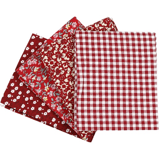 [CR441833] Tissu patchwork, dim. 45x55 cm, 100 gr, rouge, 4 pièce/ 1 boule
