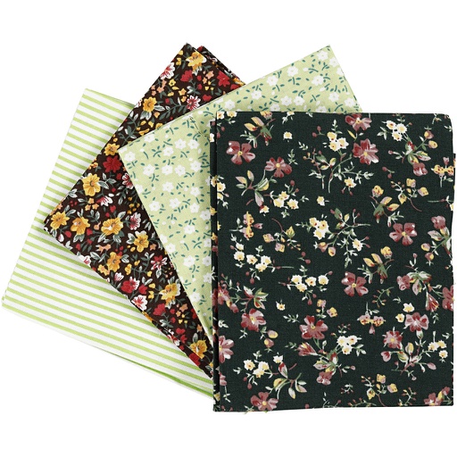 [CR441831] Patchwork stof, groen, afm 45x55 cm, 100 gr, 4 stuk