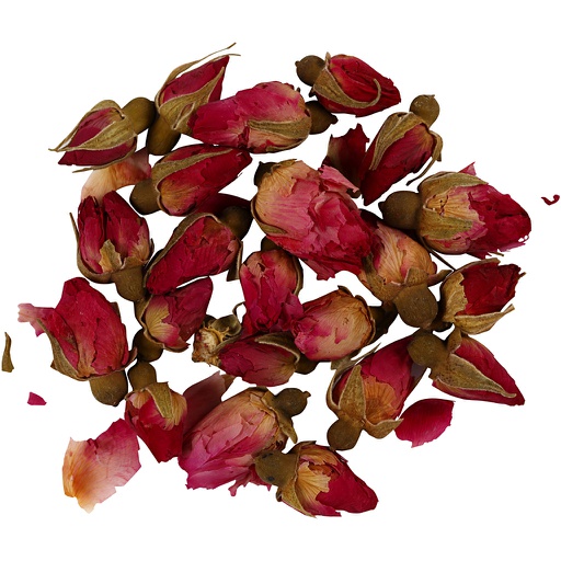 [CR709503] Fleurs séchées, Boutons de rose, L: 1 - 2 cm, d: 0,6 - 1 cm, rose foncé, 1 Pq.