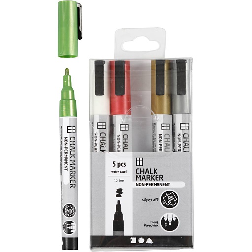 [CR37387] Chalk markers, metallic kleuren, lijndikte 1,2-3 mm, 5 stuks