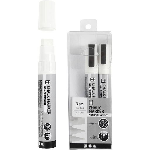 [CR37388] Chalk markers, wit, lijndikte 3+6+15 mm, 3 stuks