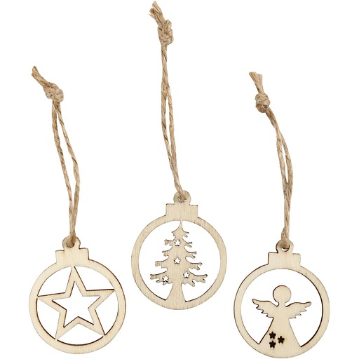 [CR54464] Hangende kerstdecoratie, d: 3 cm, dikte 2,7 mm, 24 stuks