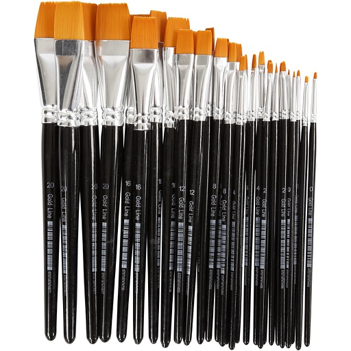 [CR10249] Gold Line penselen, plat, afm 0+2+4+8+12+16+20, B: 2-24 mm - 30 stuks