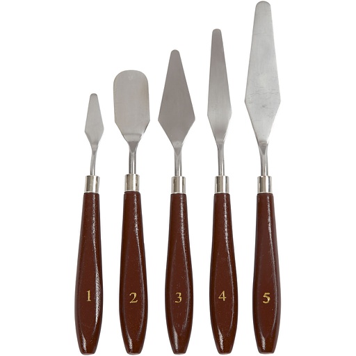 [CR10314] Paletmessen set, L: 17-23 cm, B: 1,5-2,5 cm, 5 stuks