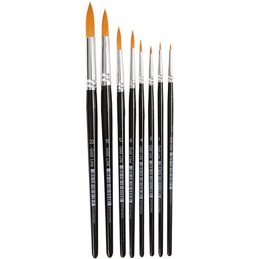 [CR10747] Pinceaux Gold Line, dim. 0+1+2+4+8+12+18+22, L : 16,5-21 cm, L : 1-8 mm, rond, 8 pièces/ 1 Pq.