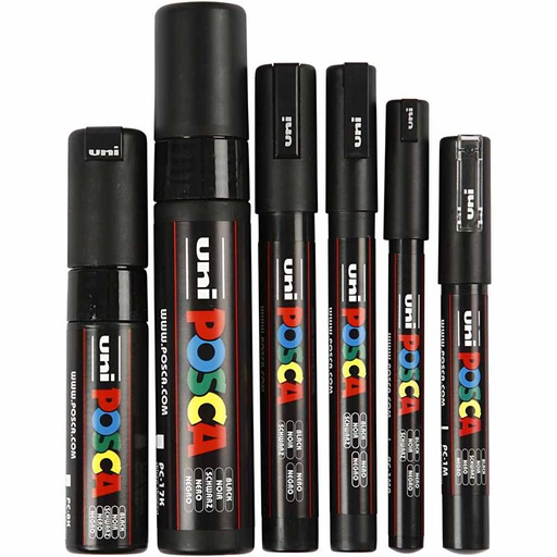 [CR279900] Posca Marker, zwart, lijndikte 0,7-15 mm, 6 stuks