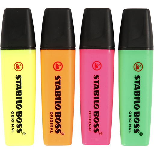 [CR14162] Markeerstiften, neon groen, neon oranje, neon roze, neon geel, 4 stuk/ 1 doos
